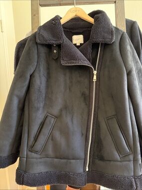 LOFT Black Faux Shearling Moto Coat